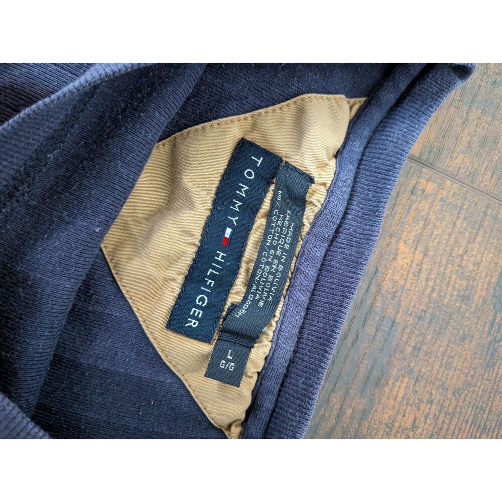 Y2K Tommy Hilfiger Large Navy Blue Ribbed Shirt Long Sleeve Men's Heavyweight - Picture 6 of 10